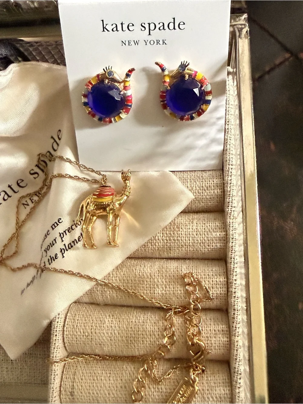 Gold Camel 🐪 Necklace & Blue Multicolor Snake 🐍 Earrings, SPICE THINGS UP